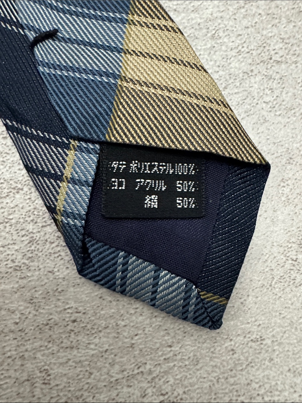 Men's Plaid Tie in Navy and Tan - Picture 3 of 4